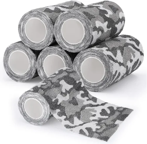 Vista 16 de Cinta adhesiva de camuflaje de 6 rollos, 1/2/3/4 pulgadas x 14.8 pies, vendaje autoadhesivo de camuflaje para acampar al aire libre, tira elástica