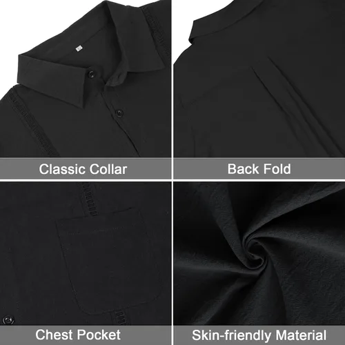 Vista 6 de Ranberone Men's Short Sleeve Cuban Guayabera Shirt Casual Button Down Cotton Linen Beach Summer Shirt
