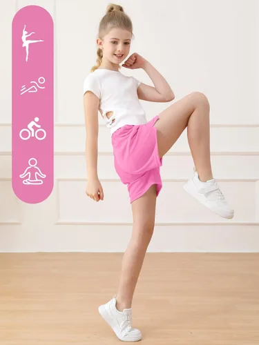 Vista 6 de Resinta Pantalones cortos de malla atlética para niñas, baloncesto, fútbol, deportes activos, gimnasio, pantalones cortos para jóvenes y niños