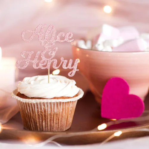 Vista 4 de Decoración personalizada para cupcakes de boda, 12 piezas personalizadas para novios y novias para bodas y compromisos