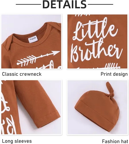 Vista 2 de RCPATERN Ropa para bebé recién nacido, mameluco de hermano pequeño, 3 piezas, conjunto de ropa lindo para bebé