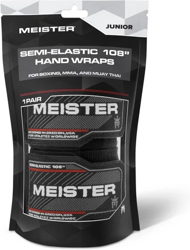 Vista 3 de Meister Junior - Vendas de algodón elástico para MMA y boxeo, 108" (1 par). Negro