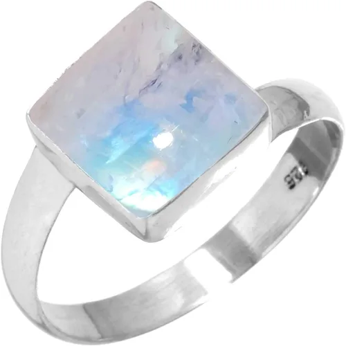 Vista 10 de Boho - Anillo de plata de ley 925 hecha a mano con piedras preciosas naturales, lapislázuli, granate, turquesa y cuadrado Ámbar