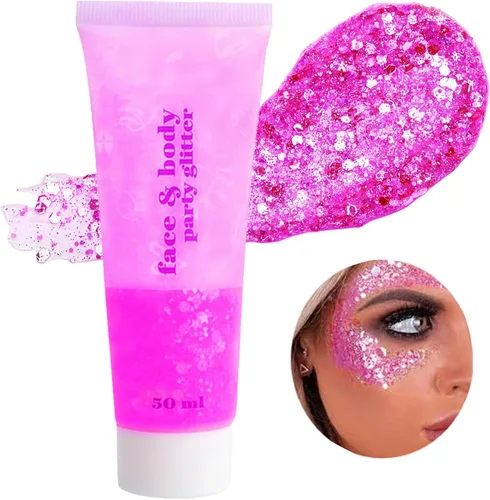 Vista 38 de Go Ho Brillantina azul para rostro y cuerpo, pintura facial azul de Halloween, gel brillante de sirena, lentejuelas gruesas holográficas para ojos