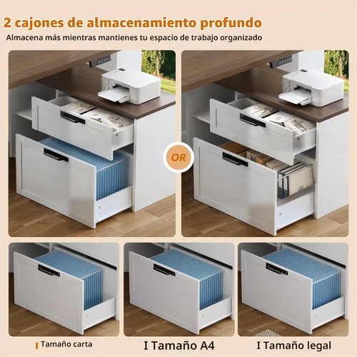 Vista 5 de Escritorio de pie en forma de L de 67 pulgadas con cajones Blanco
