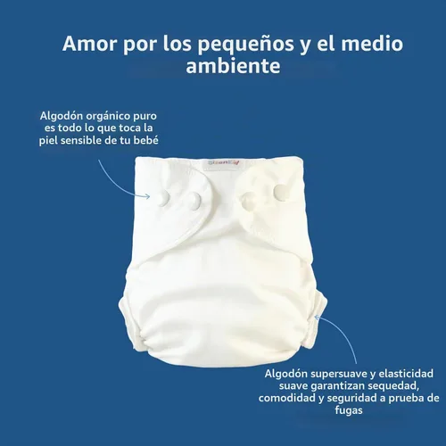 Vista 5 de BISENKID Pañal interior de tela de algodón orgánico, súper absorbente y cómodo, se utiliza con una cubierta de pañal de tela impermeable que se