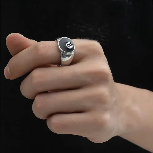 Vista 5 de OAKKY Anillo de acero inoxidable para hombre, 8 bolas, sello gótico de la suerte