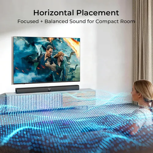 Vista 3 de Barra de sonido para Smart TV, barra de sonido de 80 W con conexión Bluetooth/ARC/Opt/AUX, aumento de volumen dinámico, 3 modos de ecualizador