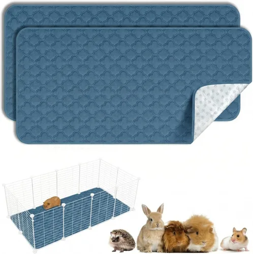 Vista 26 de FunFurry Forro lavable para jaula de conejillo de indias, paquete de 4 almohadillas reutilizables y lavables, ropa de cama impermeable para Azul
