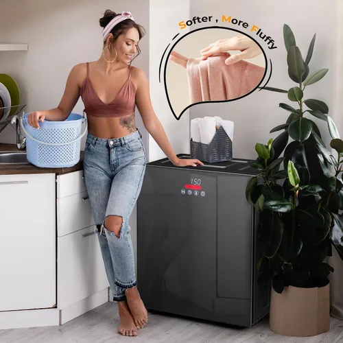 Vista 5 de EUHOMY Secadora de ropa portátil de 1.5 pies cúbicos, secadora compacta de 850 W con manguera de escape, acabado espejo, panel táctil LCD, 4 modos