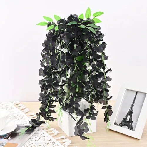 Vista 6 de BLEUM CADE 10 Piezas Flores Colgantes de Glicina Falsa Negra, 3.6 Pies/Pieza Guirnalda de Glicina Artificial, Flores Colgantes para Boda Fiesta