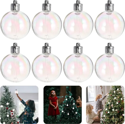 Vista 5 de 36 piezas de adornos de Navidad iridiscentes para manualidades, bolas transparentes de plástico, decoraciones de árbol de Navidad para decoración