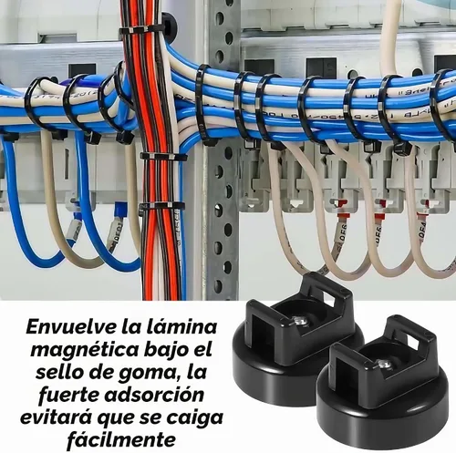 Vista 3 de Soportes magnéticos de alta resistencia, 10 soportes multiusos para cables con bridas de nailon (50 piezas) para una gestión eficiente de cables