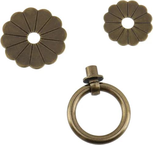 Vista 3 de Bitray Bronze Cabinet Knobs Antique Ring Pulls Double Flower Drawer Pulls