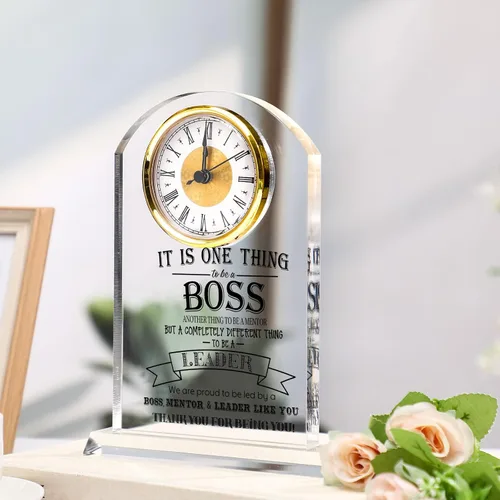 Vista 8 de Regalos de jefe para hombres, reloj de acrílico, el mejor regalo para hombres y mujeres, reloj de agradecimiento para líderes de oficina, gerente