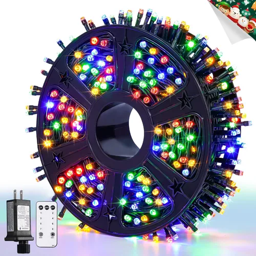 Vista 41 de JMEXSUSS 400 luces LED de Navidad rojas, blancas y verdes, luces de árbol de Navidad de 132 pies con control remoto, tira de luces para interiores
