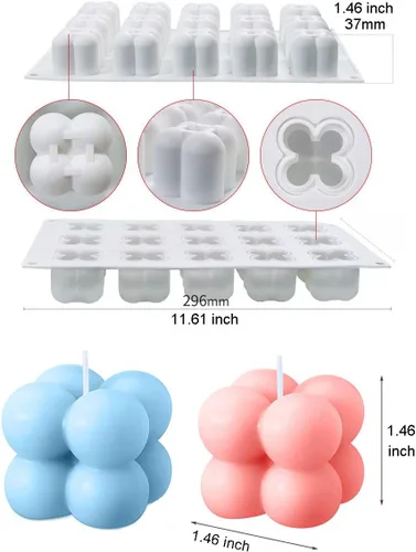 Vista 2 de Konrisa Moldes de vela de burbujas 3D, moldes de silicona con 15 cavidades para hacer velas de cera de soja, moldes de pastel de burbujas