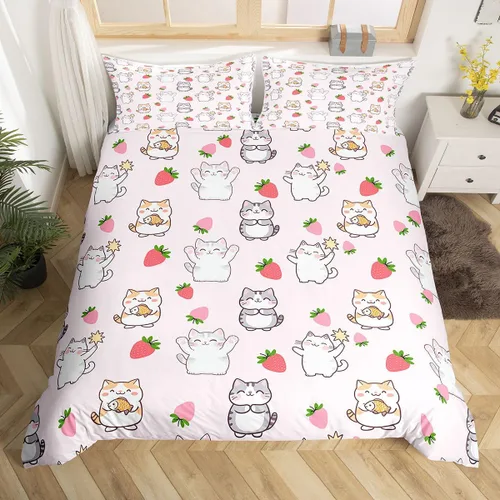 Vista 17 de Feelyou Juego de funda nórdica con estampado de gatos, tamaño individual