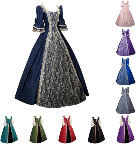 Vista 4 de BOXIACEY Vestido rococó medieval renacentista de los años 1800 para mujer, disfraz de baile victoriano