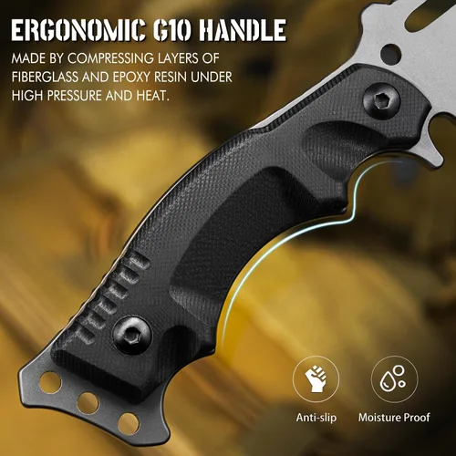 Vista 3 de NedFoss Cuchillo de supervivencia de hoja fija con funda, cuchillo de campamento de espiga completa de 9 pulgadas, mango ergonómico G10