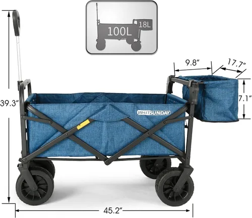 Vista 2 de WHITSUNDAY - Carro plegable para jardín al aire libre, parque utilitario, para picnic, con rodamiento y freno, ruedas todo terreno de 8 pulgadas