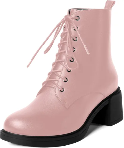 Vista 36 de ROSERWISH Botas altas de tacón bajo y grueso para mujer, con cordones, cómodas, modernas, con puntera redonda, de 2.5 pulgadas