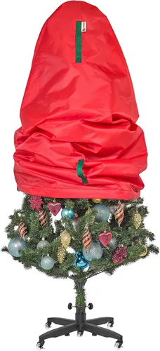 Vista 14 de Bolsa de almacenamiento vertical para árbol de Navidad - Se adapta a árboles artificiales de 7 pies y árboles topiarios de Navidad, cubierta Verde