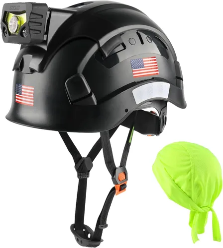 Vista 9 de GREEN DEVIL Casco de seguridad con luz recargable para faros delanteros y forro para casco, correa para barbilla, para hombre, ventilada