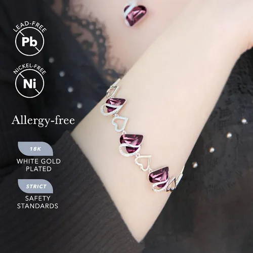 Vista 3 de Leafael - Pulsera de amor infinito con eslabones, corazón de cristal y piedra natal, regalos para mujer, tono plateado, 7 pulgadas con extensor de 2