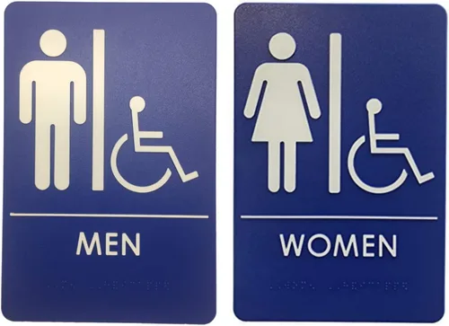 Vista 18 de Hecho en EE.UU. - Letreros de Baños para Hombres y Mujeres Compatibles con ADA, Señales de Puertas de Baño para Oficinas, Negocios y Restaurantes