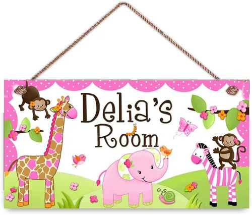 Vista 3 de Letrero de puerta de perezoso floral con nombre personalizado, flores, dormitorio, cuarto de bebé, placa de madera colgante, decoración de pared
