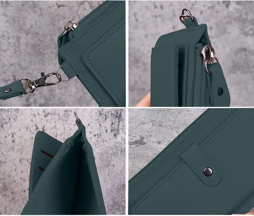 Vista 4 de Billeteras plegables de cuero para mujer, con cierre de cremallera, funda para tarjetas de crédito, cartera delgada para tarjetero de crédito