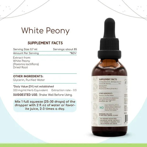 Vista 3 de HerbEra White Peony B60 - Extracto de hierbas sin alcohol, gotas líquidas concentradas, peonía blanca natural (Paeonia Lactiflora) raíz seca