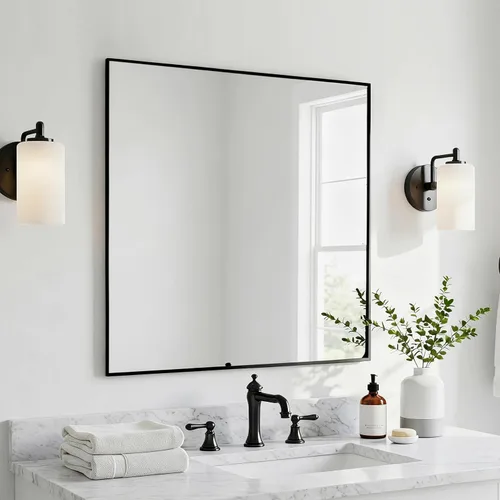 Vista 16 de LEDLUX Espejo de baño negro de 20 x 36 pulgadas, espejo sin cobre, espejo de tocador con marco de aleación de aluminio, espejo rectangular montado