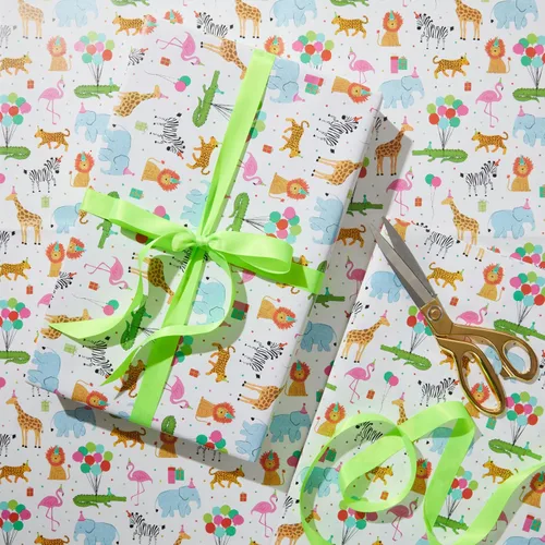 Vista 2 de The Gift Wrap Company 58-189227 Juego de hojas de papel para envolver regalos con diseño de animales de fiesta, 30 x 23 pulgadas, multicolor, 3