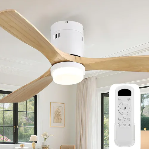 Vista 10 de Sofucor Ventiladores de techo inteligentes de 52 pulgadas con luces - montaje al ras de perfil bajo, modernos ventiladores de techo de madera maciza