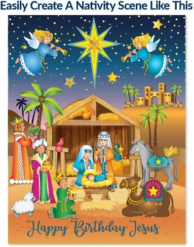Vista 7 de Pegatinas de pesebre de coronel Pickles, 24 hojas, manualidades navideñas para niños