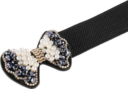 Vista 5 de Ayliss Cinturón elástico para mujer, con perlas de cristal, estilo vintage, elástico, para vestir, cintura ancha