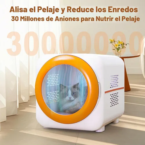 Vista 5 de Caja secadora para mascotas con LED, 30 millones de iones negativos y multifunción, automático eficiente de 360° y caja completa para gatos, perros
