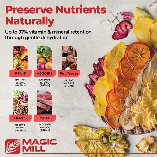 Vista 7 de Magic Mill Máquina deshidratadora de alimentos 5 bandejas apilables de acero inoxidable, temporizador ajustable digital de 48 horas y control