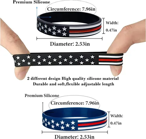 Vista 2 de COYOUCO Paquete de 10 pulseras con la bandera estadounidense, fina línea roja, de goma de silicona, para americanismo, patriótico, vacaciones