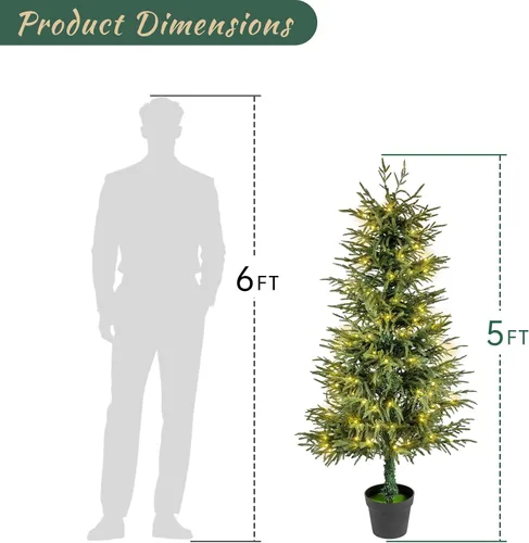Vista 2 de 2Pack 5FT Pre-Lit Artificial Norfolk Pine Christmas Tree – Realistic Potted Tree, 180 Warm White LED Lights, Potted Faux Norfolk Pine Christmas Tree