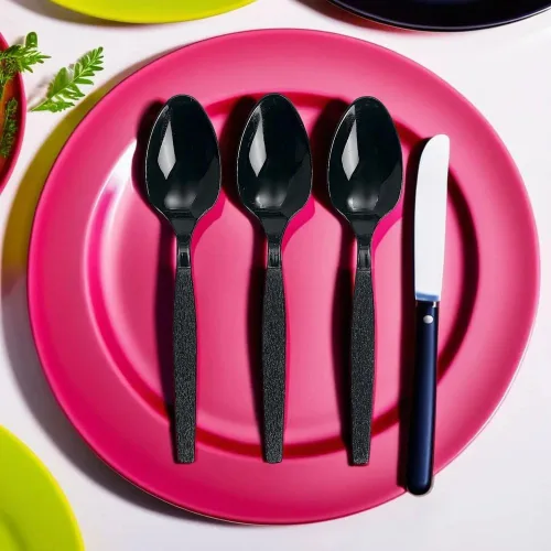 Vista 4 de Fun Express - Cucharas de plástico negras (50 piezas) - Suministros para fiestas - Vajilla sólida - Cubiertos - 50 piezas