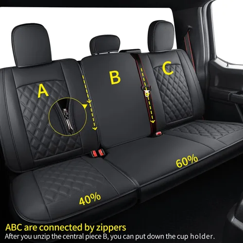 Vista 6 de LUCKYMAN CLUB Fundas de asiento para F150 Compatibles con F150 SuperCrew 2010-2014 con piel sintética impermeable (Juego completo, Negro)