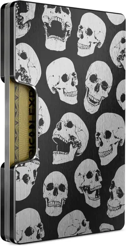 Vista 17 de Cartera de aluminio grabada para hombre, clip delgado para dinero y tarjetero con acabado grabado. Bloqueo RFID mejorado, carteras compactas, únicas
