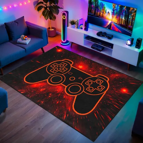 Vista 27 de Alfombra de suelo con estampado de videojuegos 3D para niños, alfombra pequeña roja para dormitorio, tapete de piso para habitación de niños