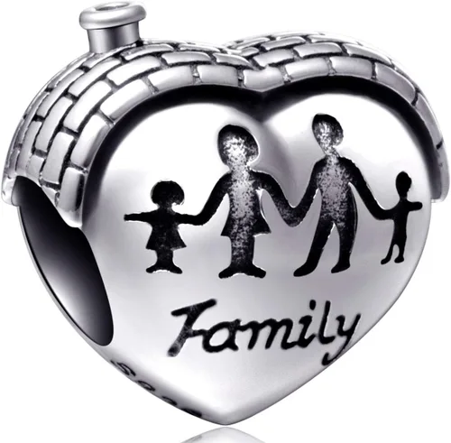 Vista 8 de EMOSTAR Abalorio familiar de plata de ley con forma de corazón para pulseras