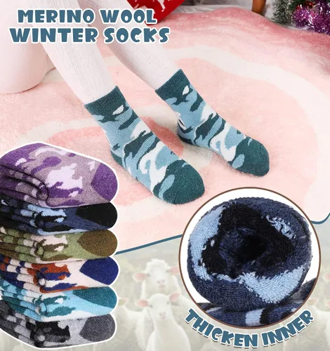 Vista 2 de Calcetines cálidos de lana para niños y niñas calcetines gruesos de invierno térmicos suaves acogedores calcetines de cuello redondo para niños