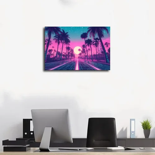Vista 3 de XAHOR Neon Vaporwave Art Print – Cyberpunk Aesthetic Wall Decor – Retro Futuristic Subculture Poster – Trendy Modern Artwork Canvas Posters Wall Art