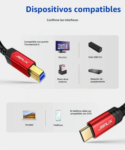 Vista 5 de JSAUX Cable USB C a USB B 3.0 de 6.6 pies